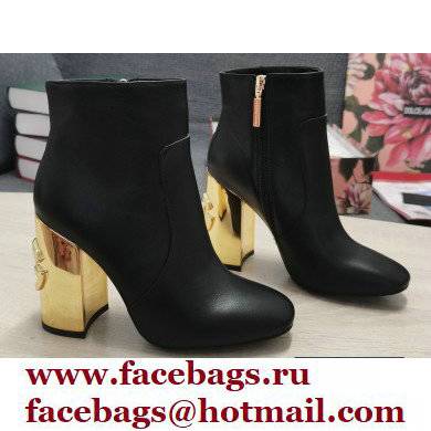 Dolce & Gabbana Heel 10.5cm Leather Ankle Boots Black with DG Karol Heel 2021 - Click Image to Close
